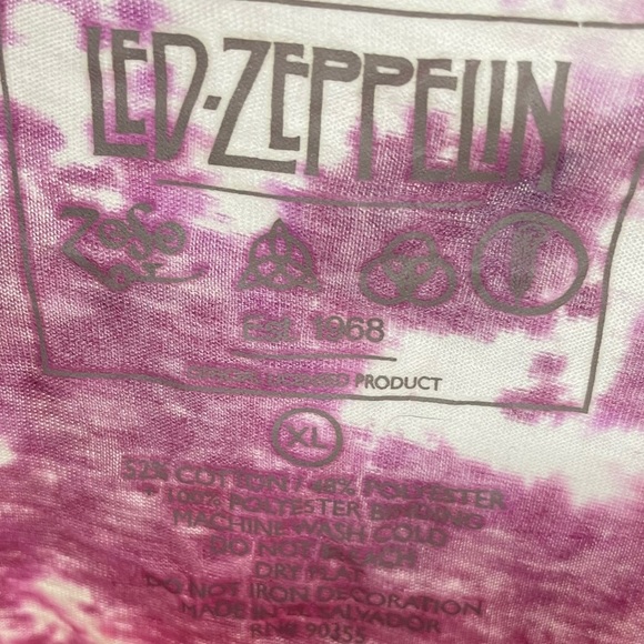 NWOT Led Zeppelin Tye-Dye Hippy Zoso Spell-out Graphic Ladies XL T-Shirt SS Pink - Picture 3 of 11